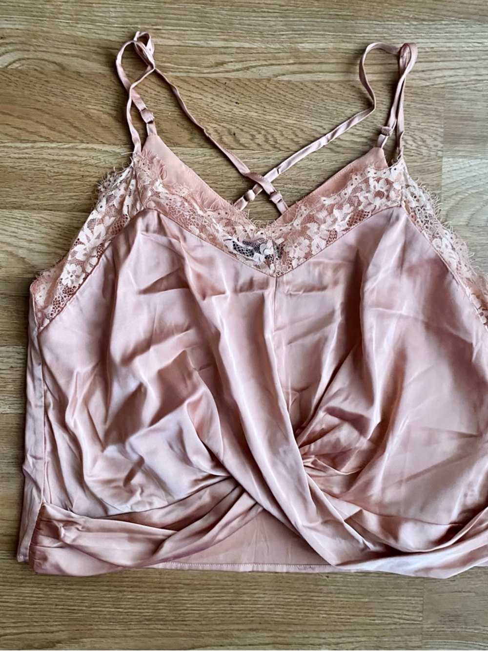 Forever 21 Blush Pink Lace-Trim Satin Cami Crop Top
